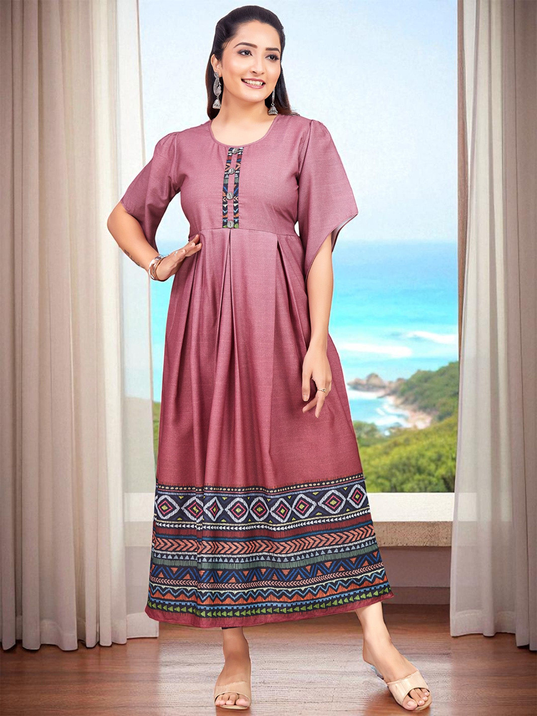 GULKEE FAB Women Geometric Printed Gathered or Pleated Fit & Flare Dress