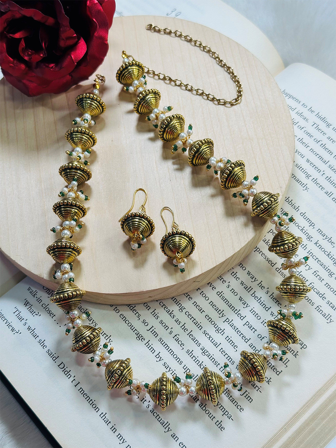 Dhivara Copper-Plated Antique Beads Studded Jewellery Set