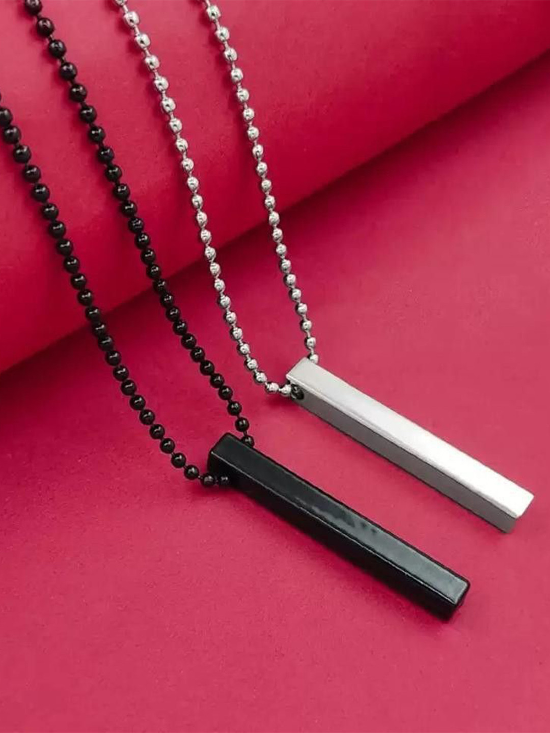 Teeragaj Unisex Set Of 2 Rectangular Shape Pendants With Chains