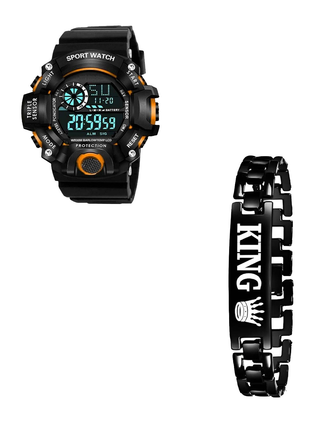 Hala Men Aluminium Dial & Straps Digital Watch SSA Orange & King Bracelet