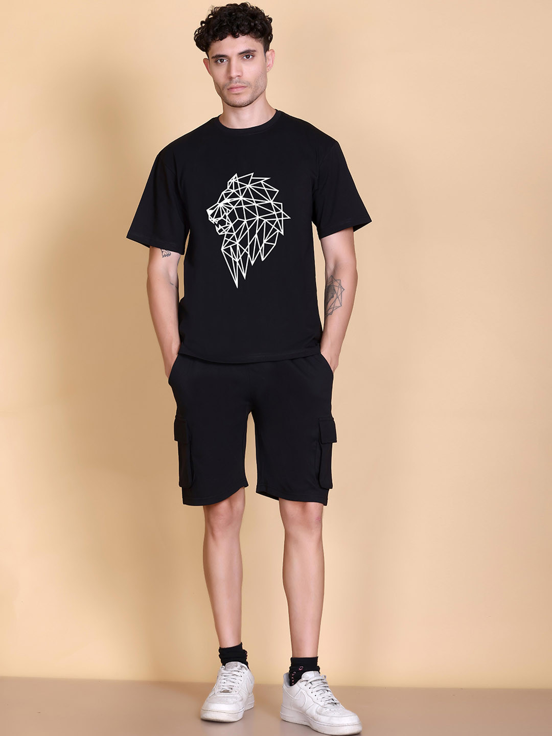 TOGS & TERRE Printed Round Neck Relaxed Fit Pure Cotton T-shirt & Shorts Co-Ords