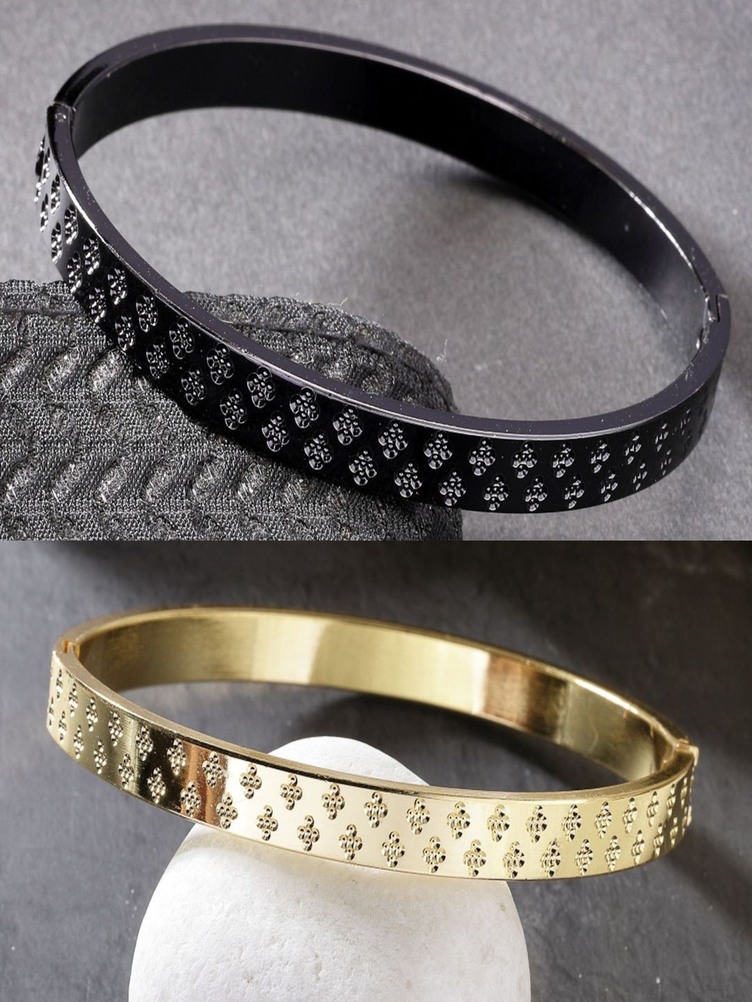 Roadster Men Set of 2 Gold & Black Rhodium-Plated Stainless Steel Kada Bracelet