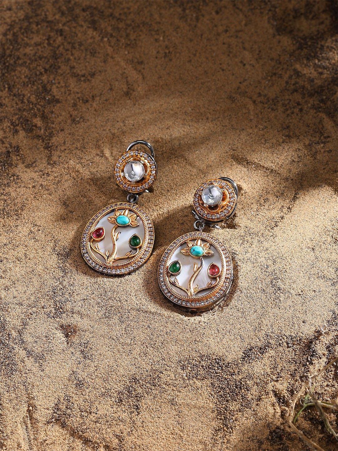 Exotic India Gold-Plated Floral Mop Dangle Drop Earrings