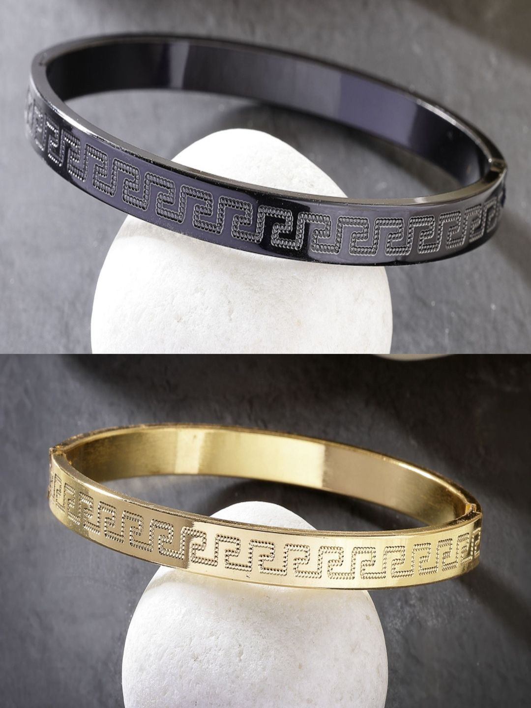 The Roadster Lifestyle Co Set Of 2 Gold & Black Rhodium-Plated Kada Bracelet