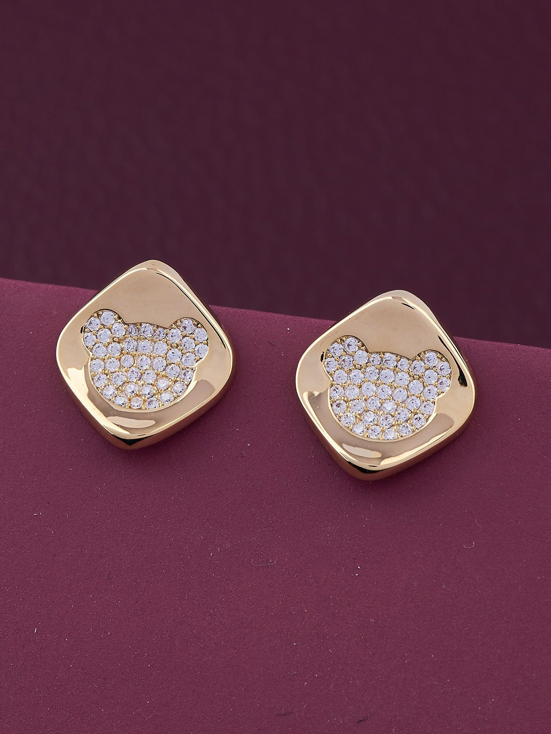 GC PREMIUM JEWELLERY Stainless Steel Gold-Plated Stones Studded Bear Shaped Studs