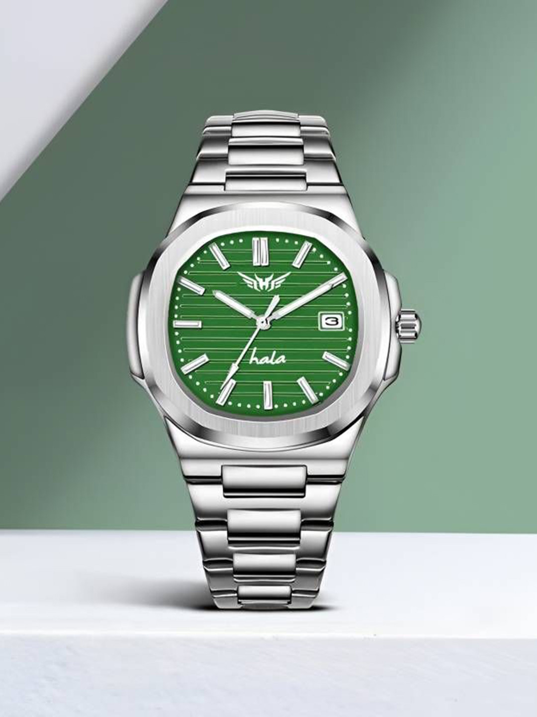 Hala Men Aluminium Dial & Stainless Steel Bracelet Style Straps Watch Hala-3240-Green.