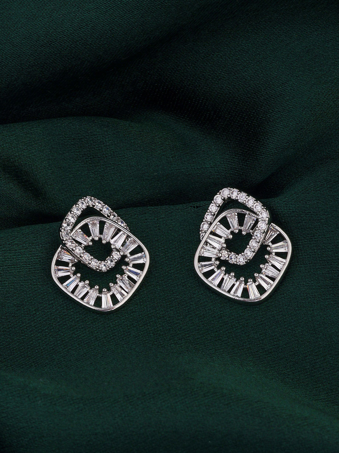 SHONA'S STYLE Stainless Steel Rhodium-Plated AD Studded Geometric Shaped Studs
