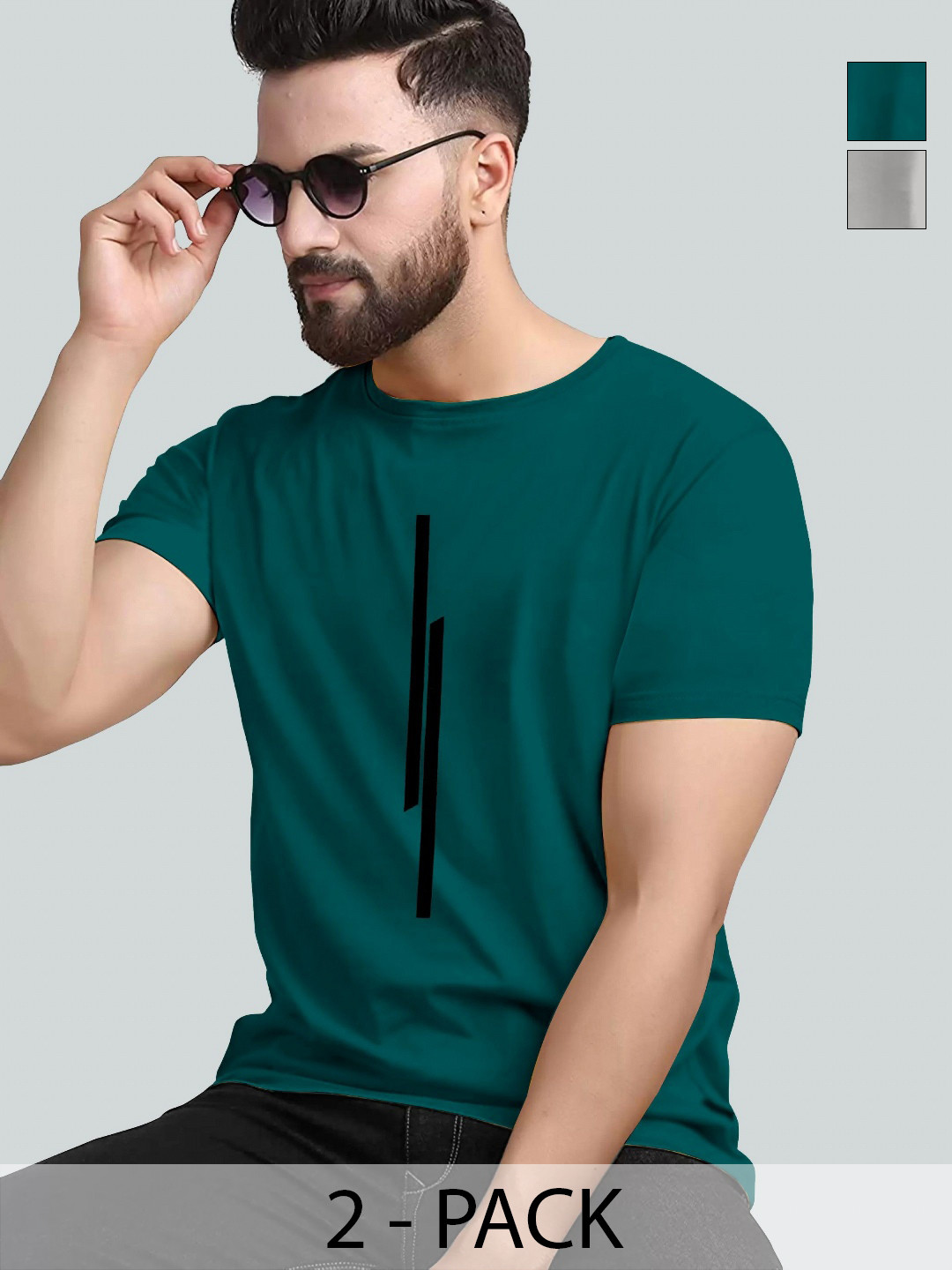 KAJARU Men Pack Of 2 Solid Self Design T-Shirt