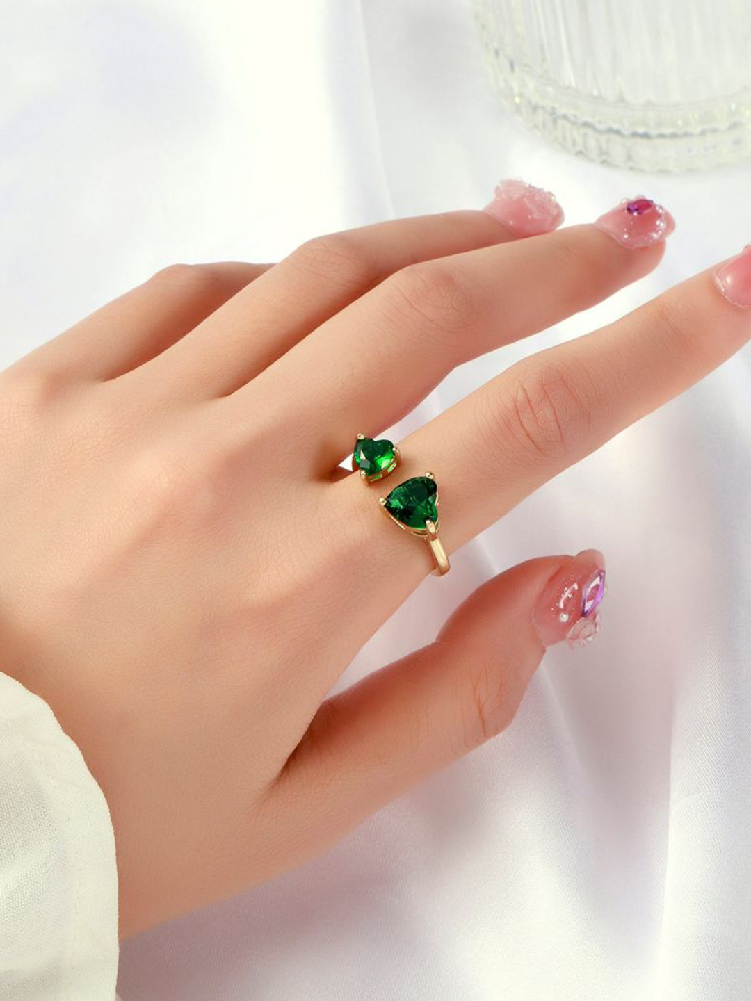 SALTY Copper Stone-Studded Heart Shaped Lush Toi-Et-Moi Finger Ring