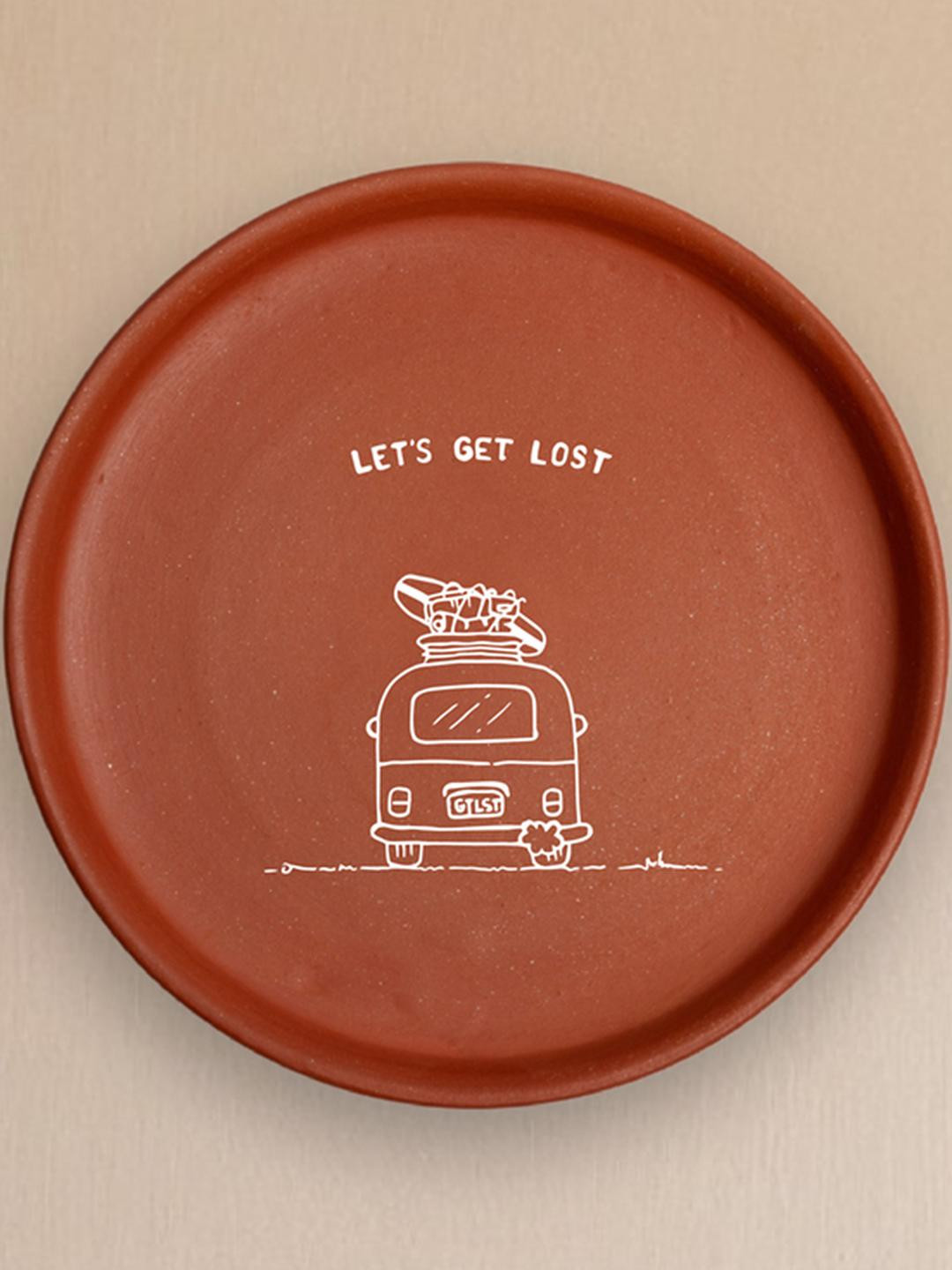 ALMIRO TREE Wall Plate with Caravan Van Let's Get Lost Theme Clay Rusty Wall Plates-8In
