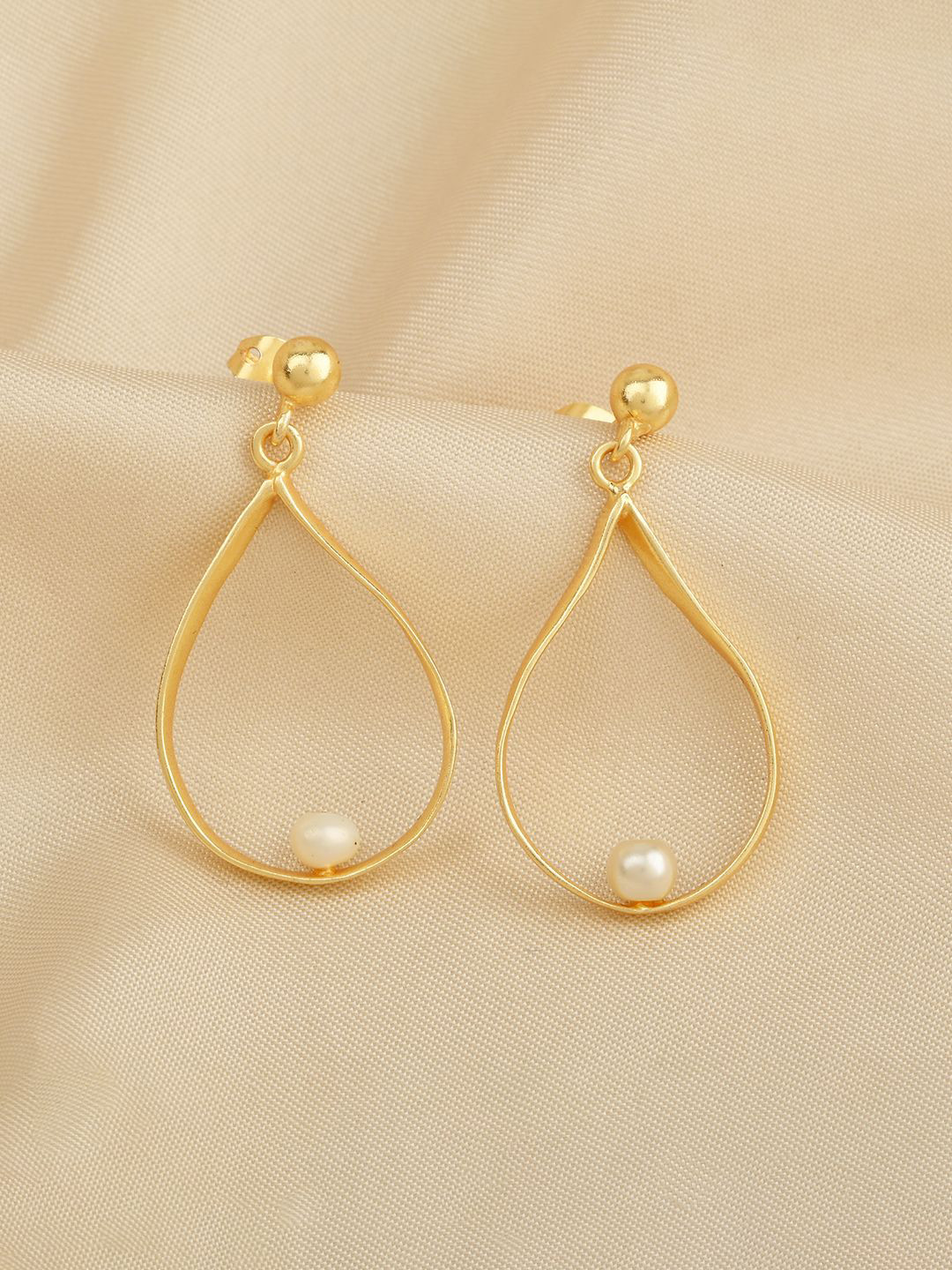 La Vita Gold-Plated Artificial Beaded Teardrop Shaped Drop Earrings