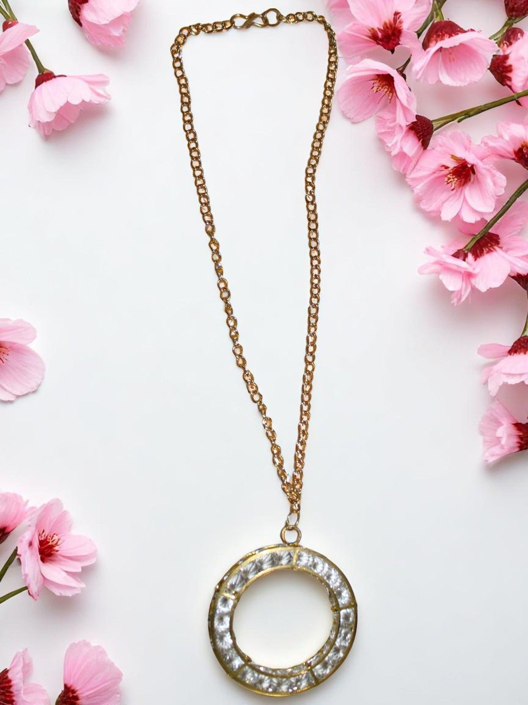 Jolly Faces Women Stones Studded Oval Shaped Pendant with Chain