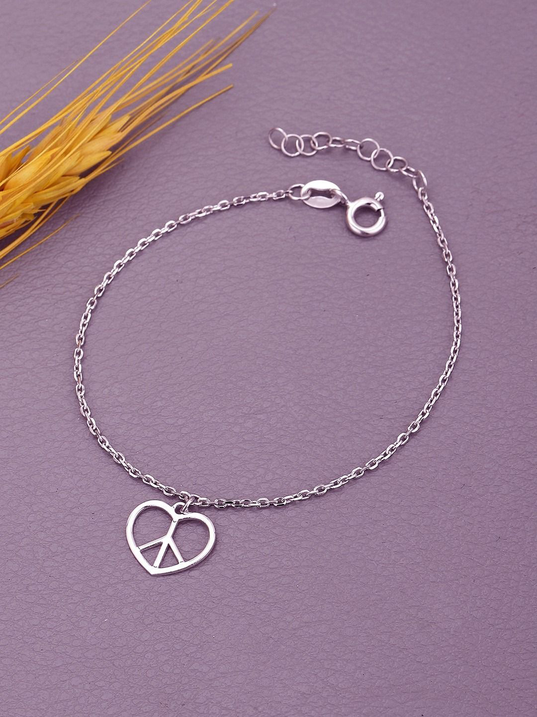VANBELLE 925 Sterling Silver Rhodium Plated Love & Peace Charm Bracelet