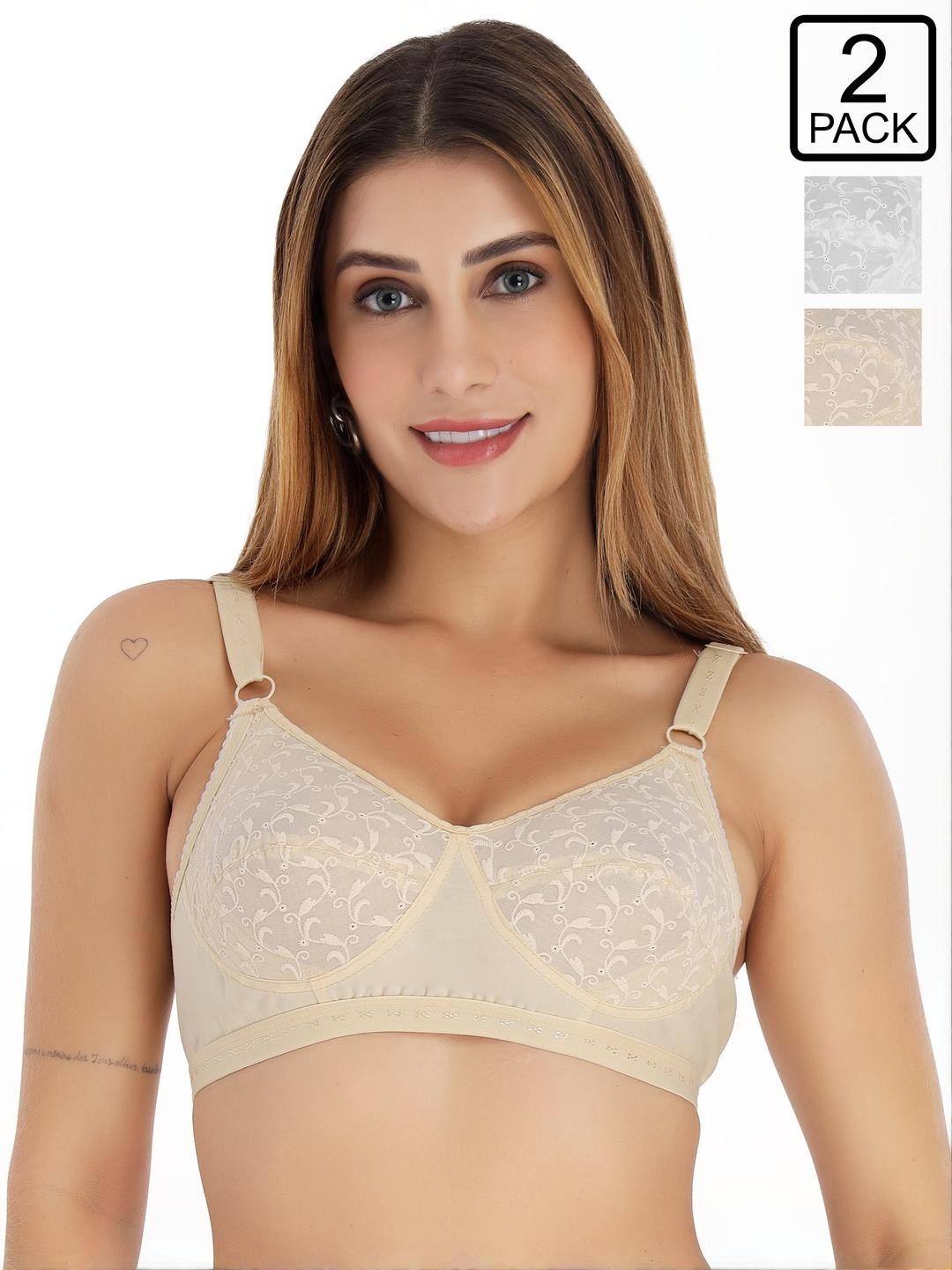 Selfcare 2 Pack Solid Self Design Net Non Padded Full Coverage Bra - SN3714