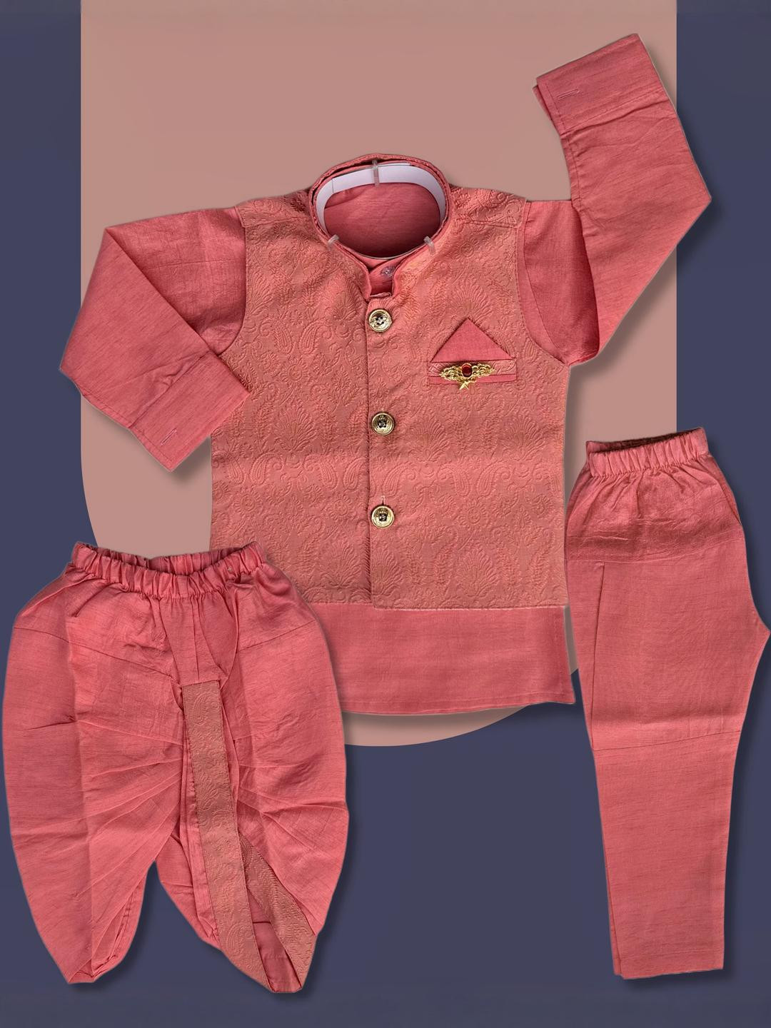 Qutie Ninja Boys Pink Kurta Sets