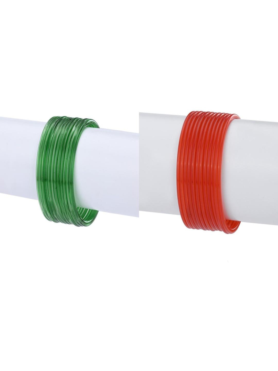 1ST TIME Green & Red Glass Bangles Set