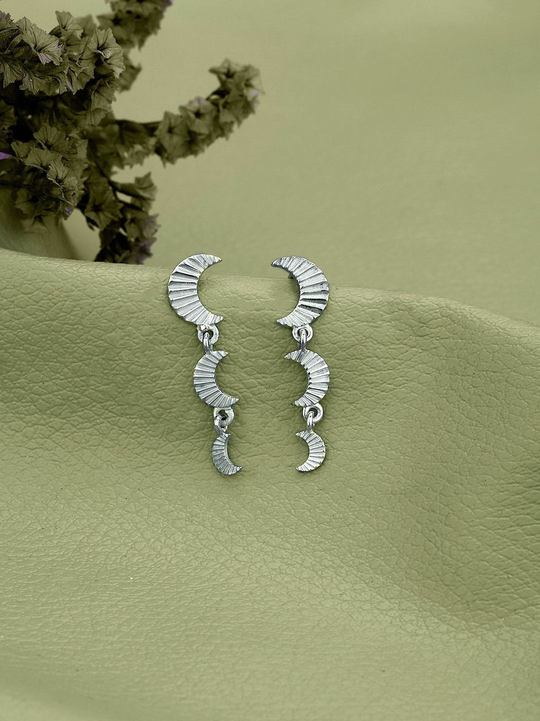 VANBELLE 925 Sterling Silver Rhodium Plated Dangling Half-Moon Earring