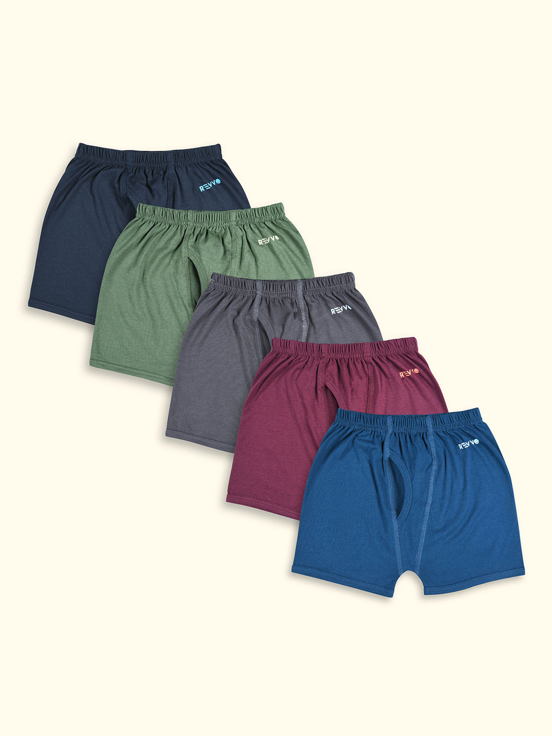 Revvo Junior Boys Pack Of 5 Cotton Short Trunks RJD-403 P6-BLACK,GREEM,ASH,RED,BLUE