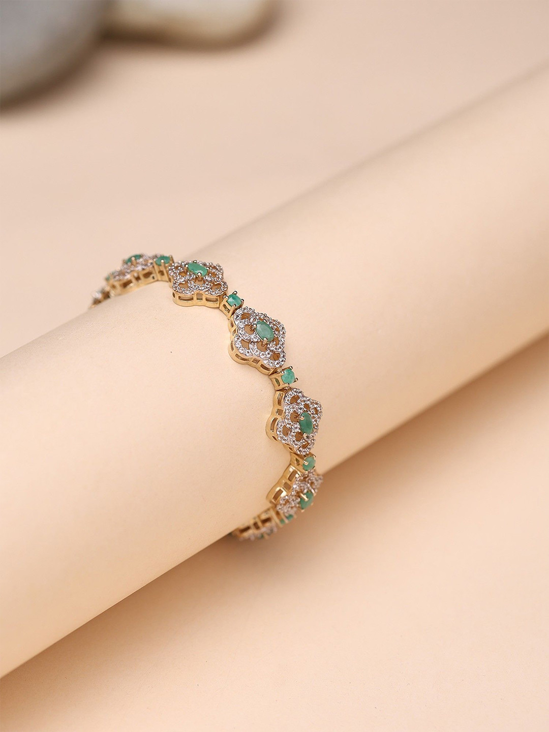 Exotic India Women Sterling Silver Emerald Gold-Plated Wraparound Bracelet