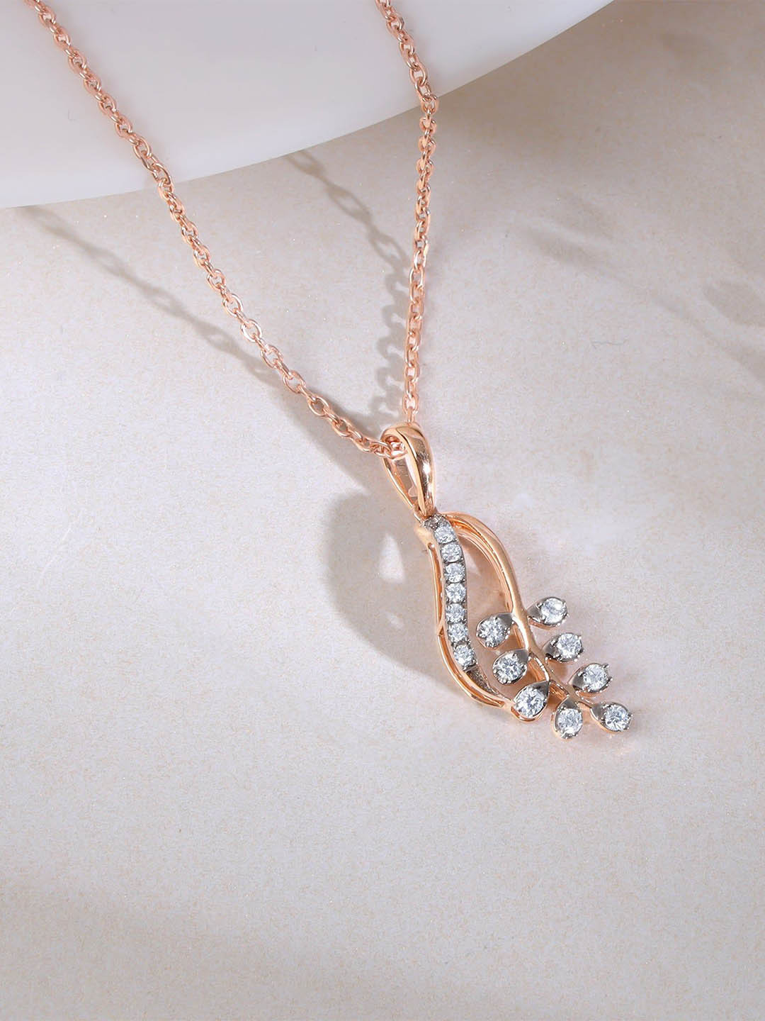 GIVA Rose Gold Whispering Leaves Diamond Pendant