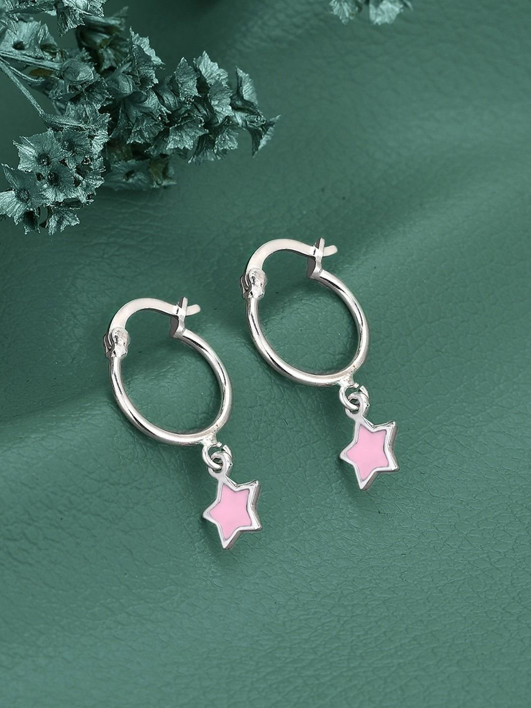 VANBELLE 925 Sterling Silver Rhodium Plated Enamel Star Hoop Earring