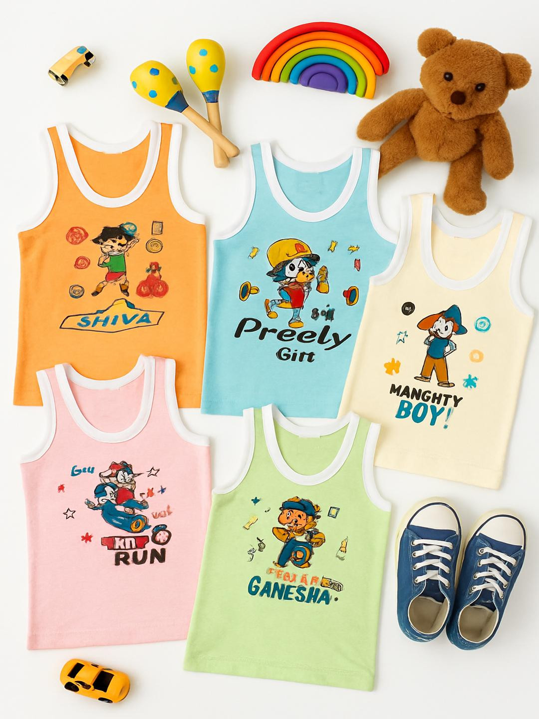 Cortica Pack of 6 Unisex Baby Cotton Printed Vests