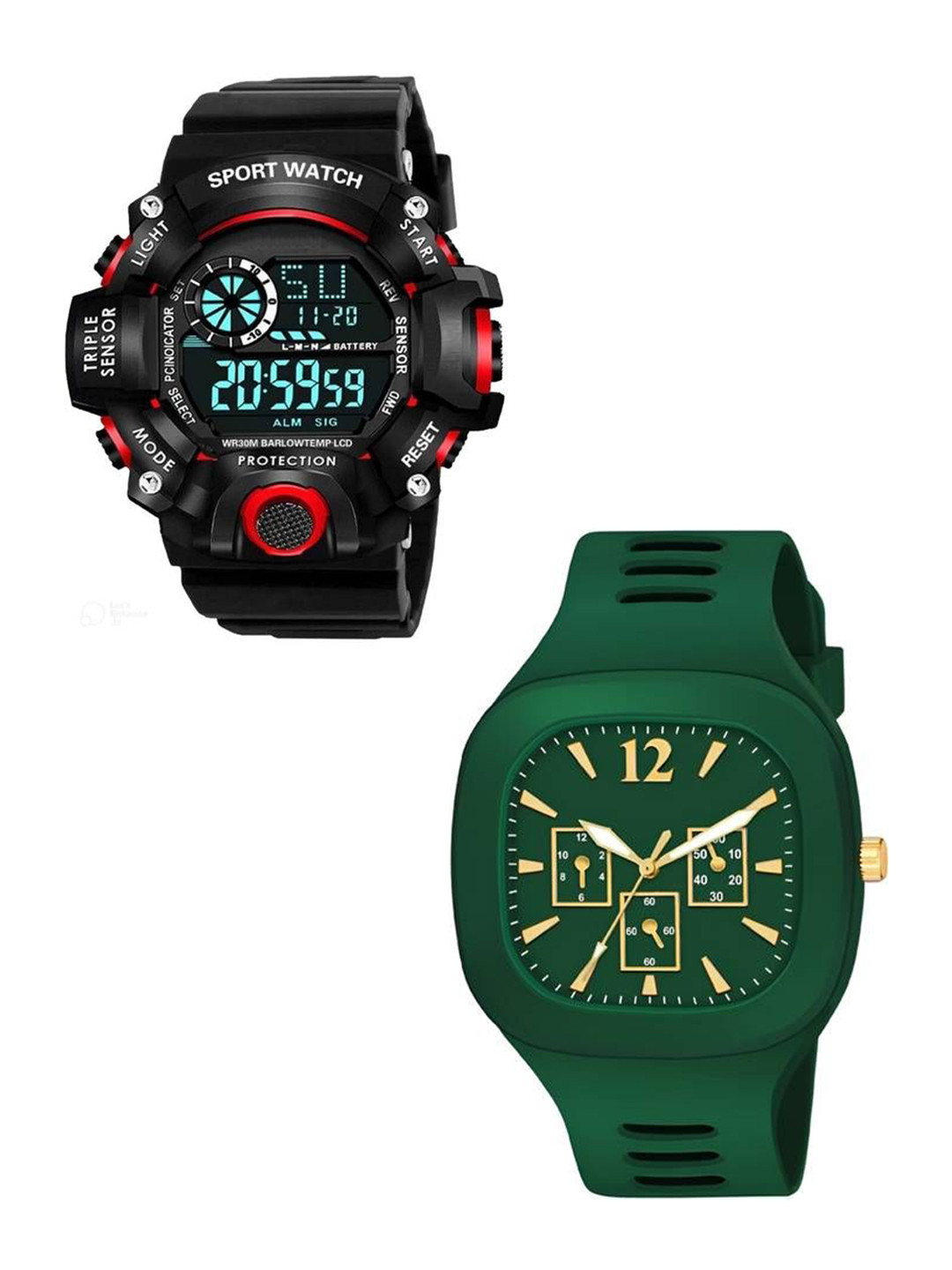 Hala Men Pack Of 2 Patterned Round Dial & Straps Digital Watch Combo Red SSA+Green Miller