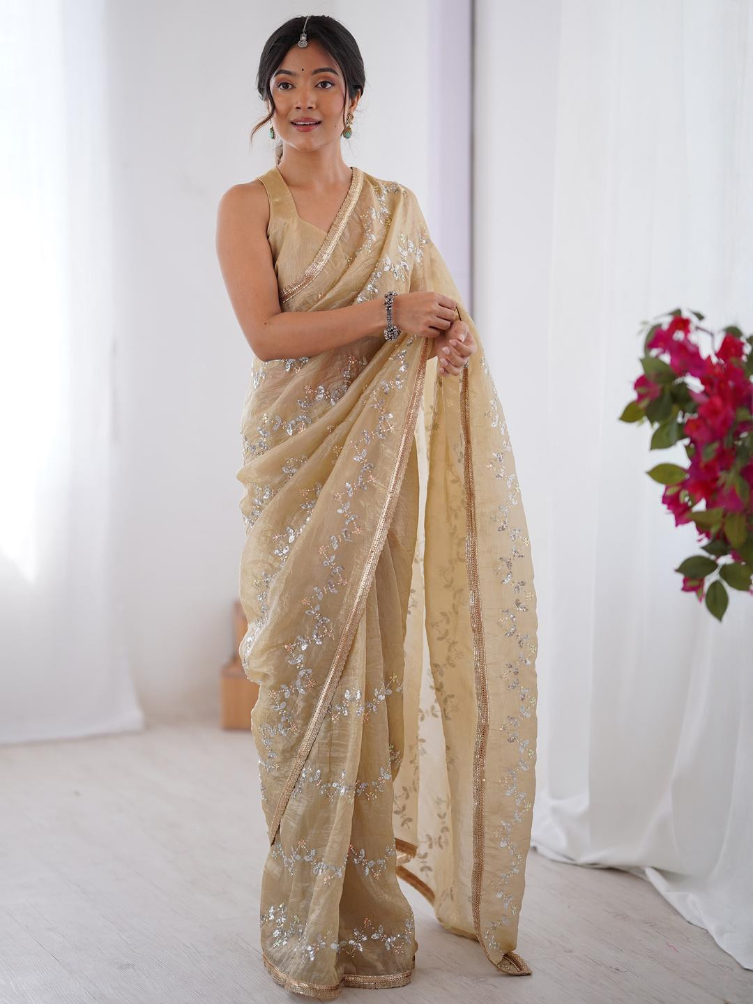 CaniBani Gold Silk Blend Sarees