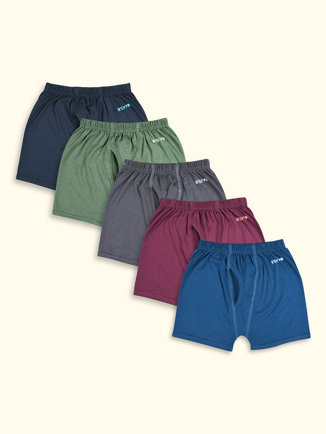 Revvo Junior Boys Pack Of 5 Cotton Short Trunks RJD-403 P6-BLACK,GREEM,ASH,RED,BLUE