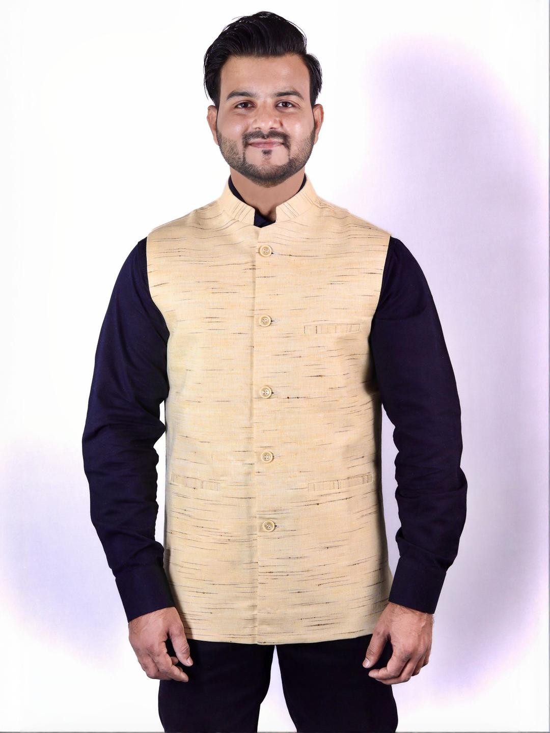 BIS Creations Men Self Design Mandarin Collar Woven Nehru Jacket