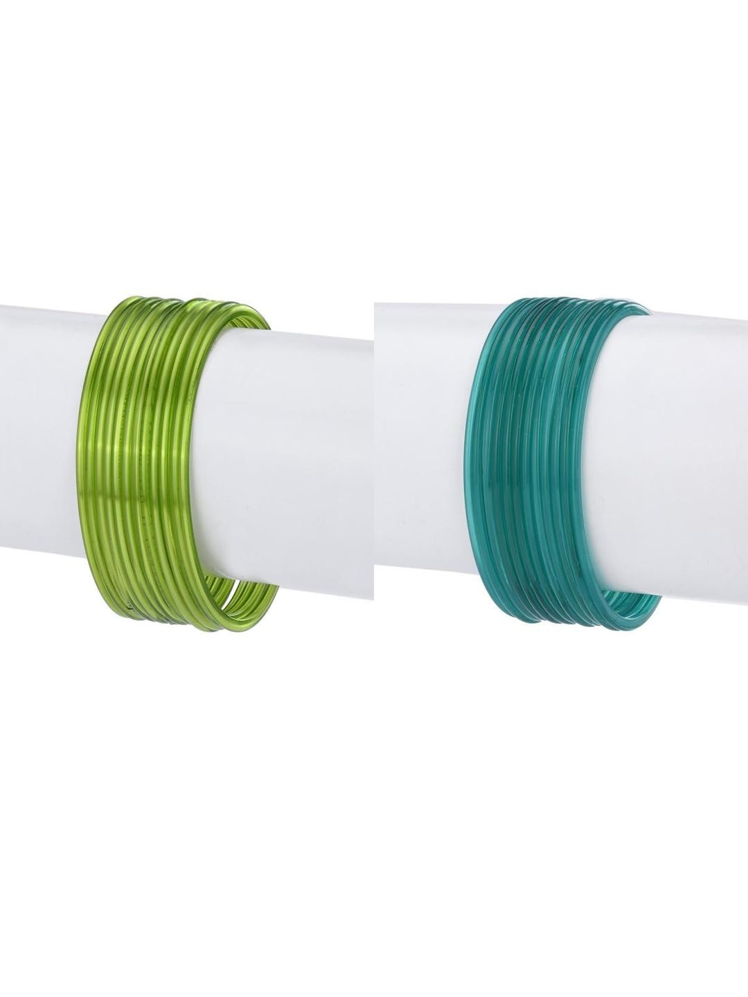 SOMIL Women Set of 24 Green & Blue Plain Glass Bangles