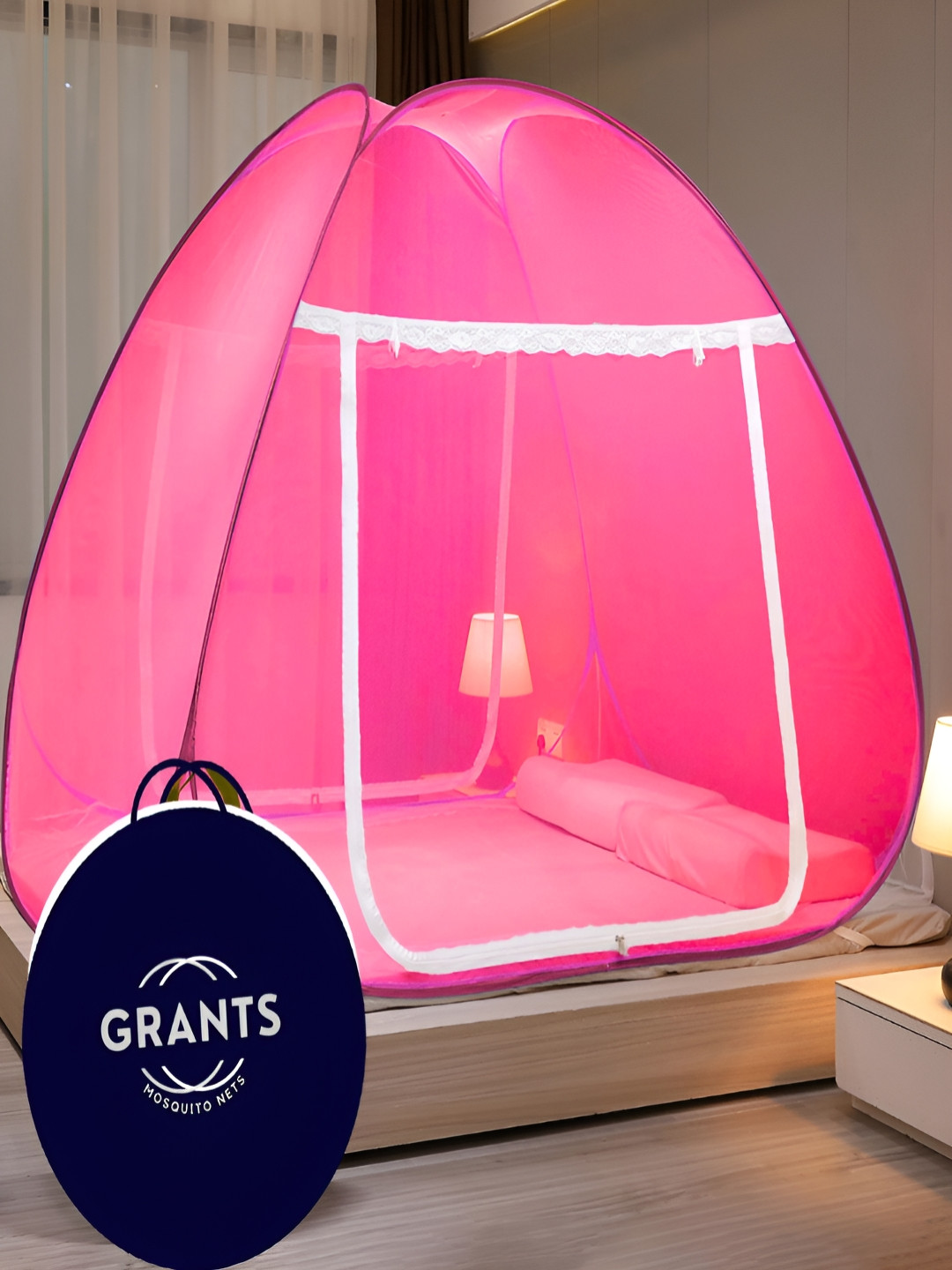 Grants Pink & White Queen Size Tent Mosquito Net