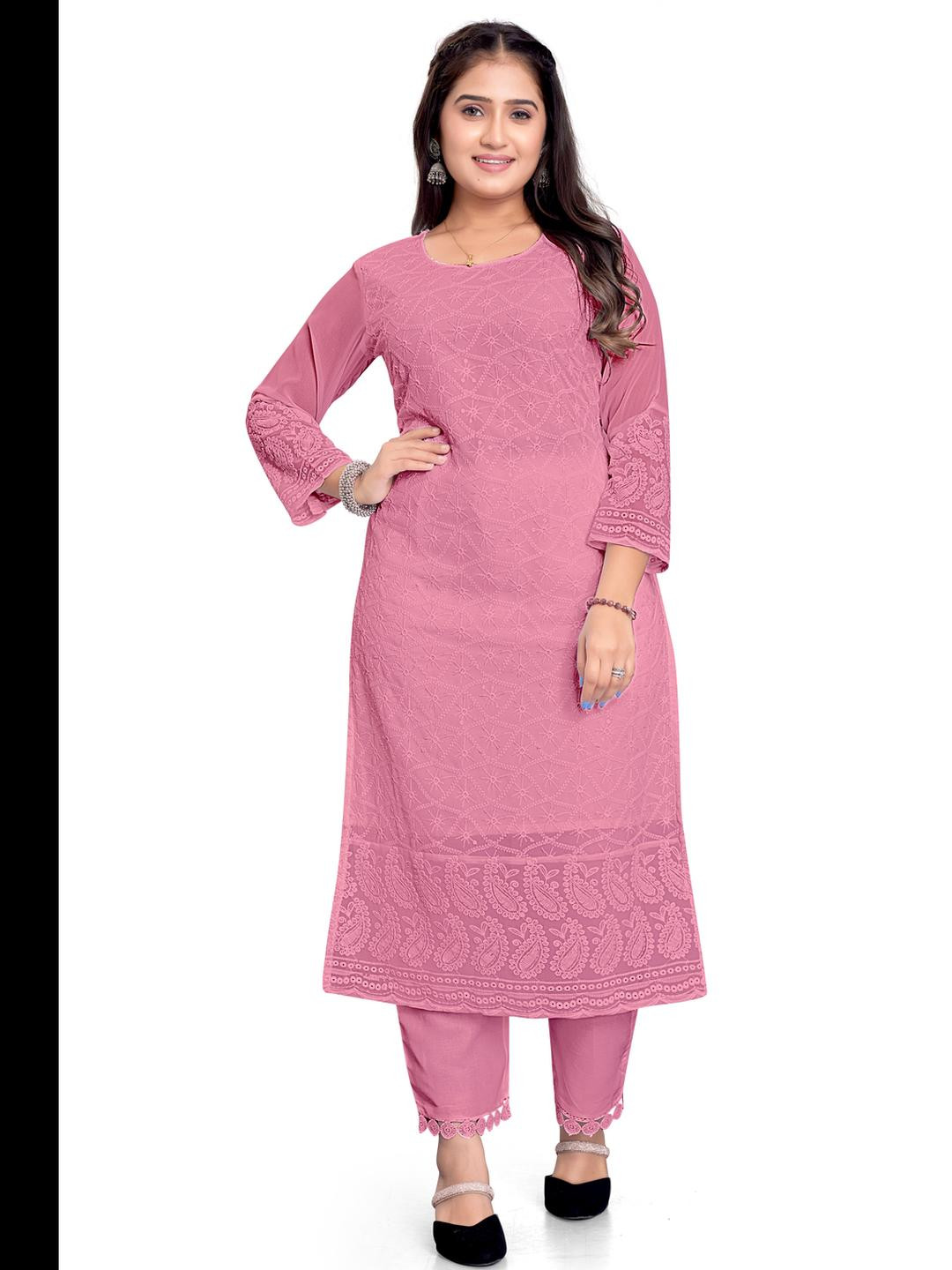 ZAZADIYA IMPEX Women Embroidered Chikankari Cotton Kurti