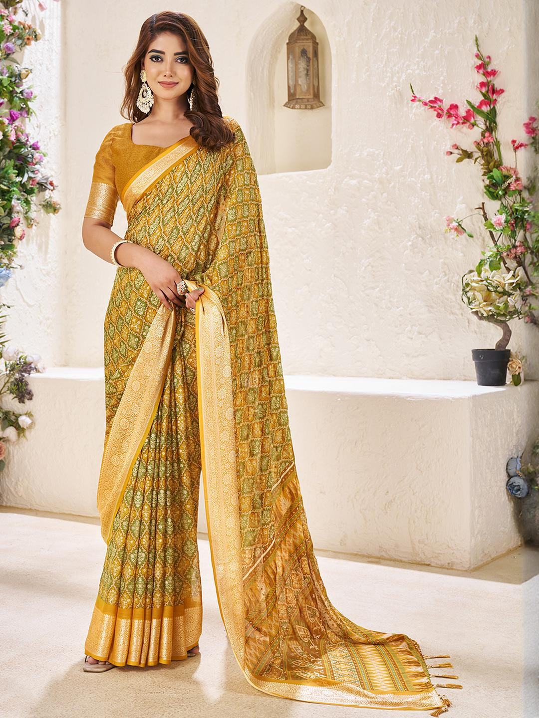 TASRIKA Gold Pure Chiffon Sarees