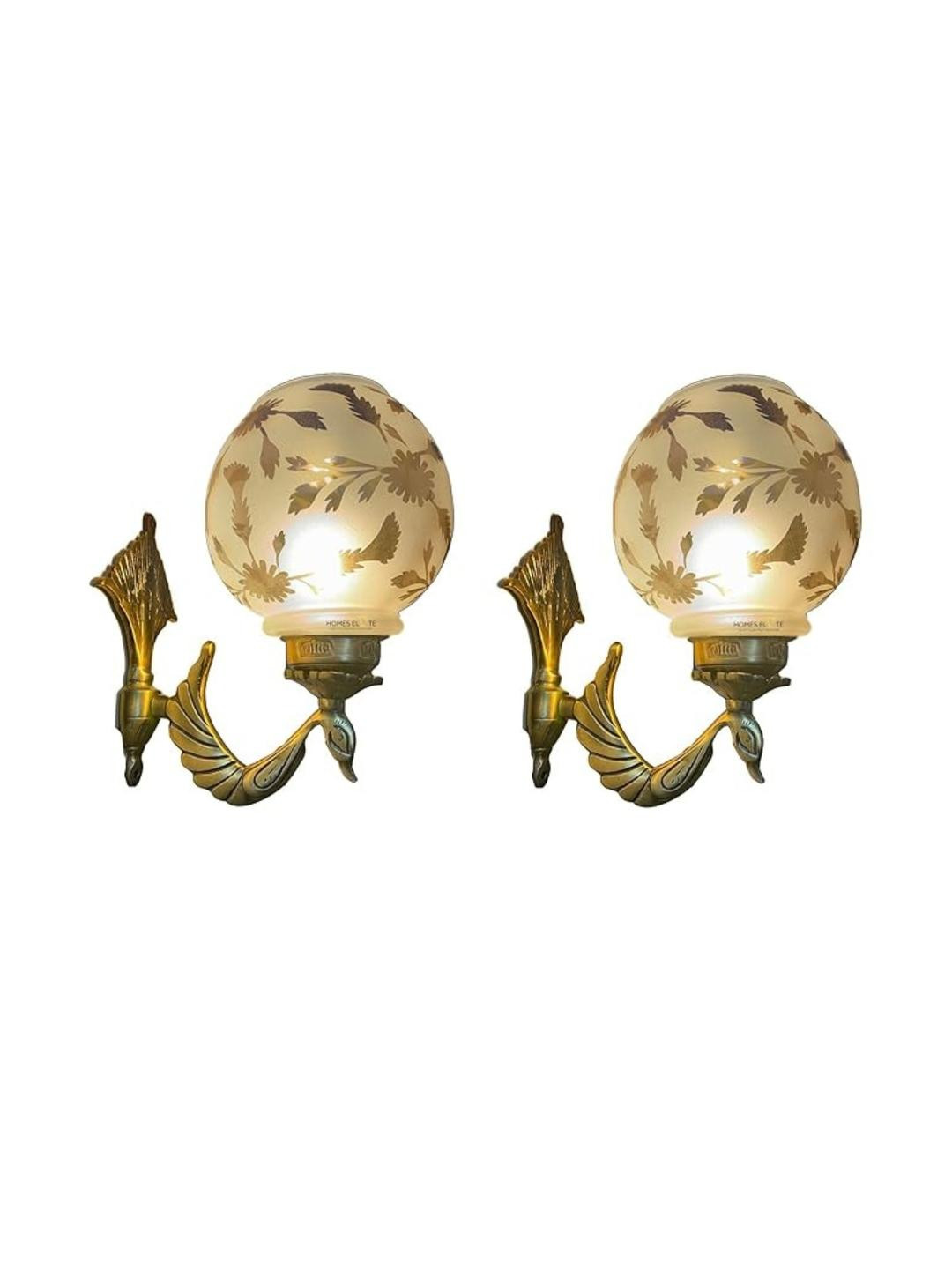 HomesElite Pack of 2 Peacock Wall Brass Gold Finish Translucent Glass Shade Wall Lamp