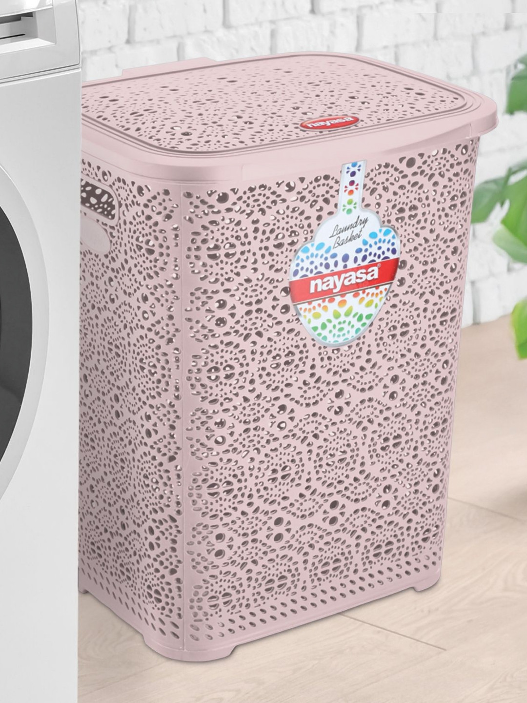 Nayasa Beige Textured Storage Basket With Lid Laundry Bag 64 L