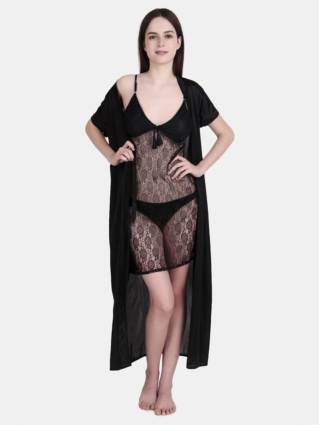 Romaisa Women Satin Nighty with Robe