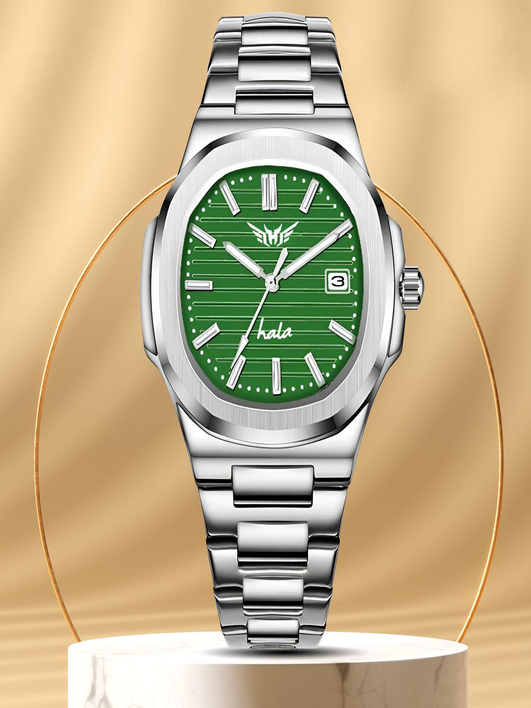 Hala Men Stainless Steel Bracelet Style Straps Analogue Watch Hala-3240-Green