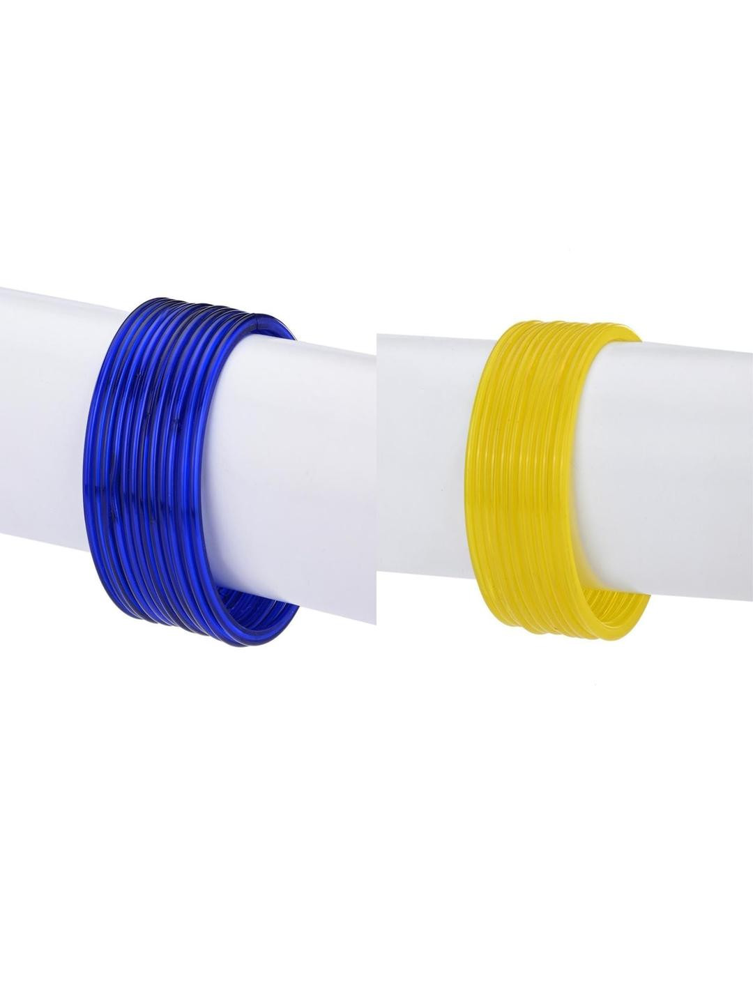 SOMIL Women 24 Piece Blue And Yellow Glass Bangles