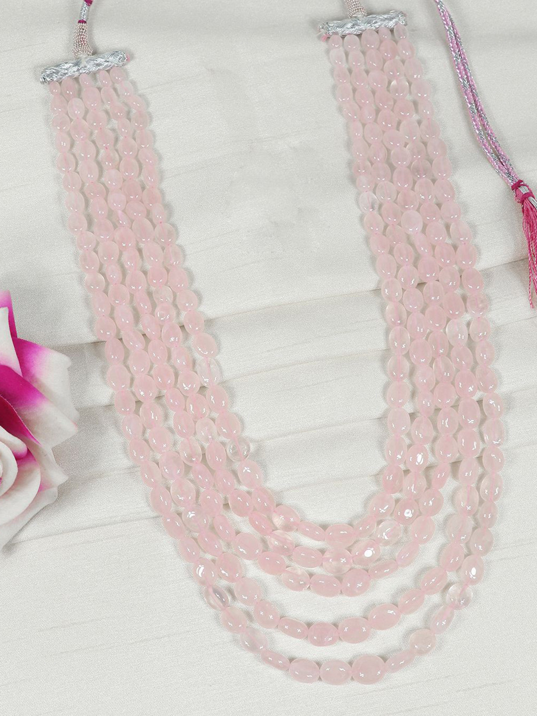 Raj Gems Natural Morganite Oval Gemstone Beaded Necklace Jewellery