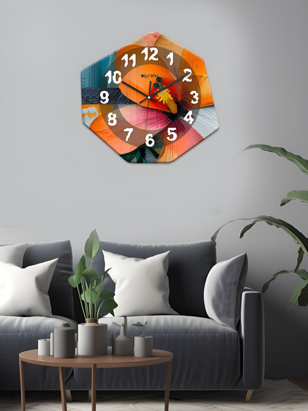 OLIVE TREE Yellow & Pink Printed Geometric Wall Clock