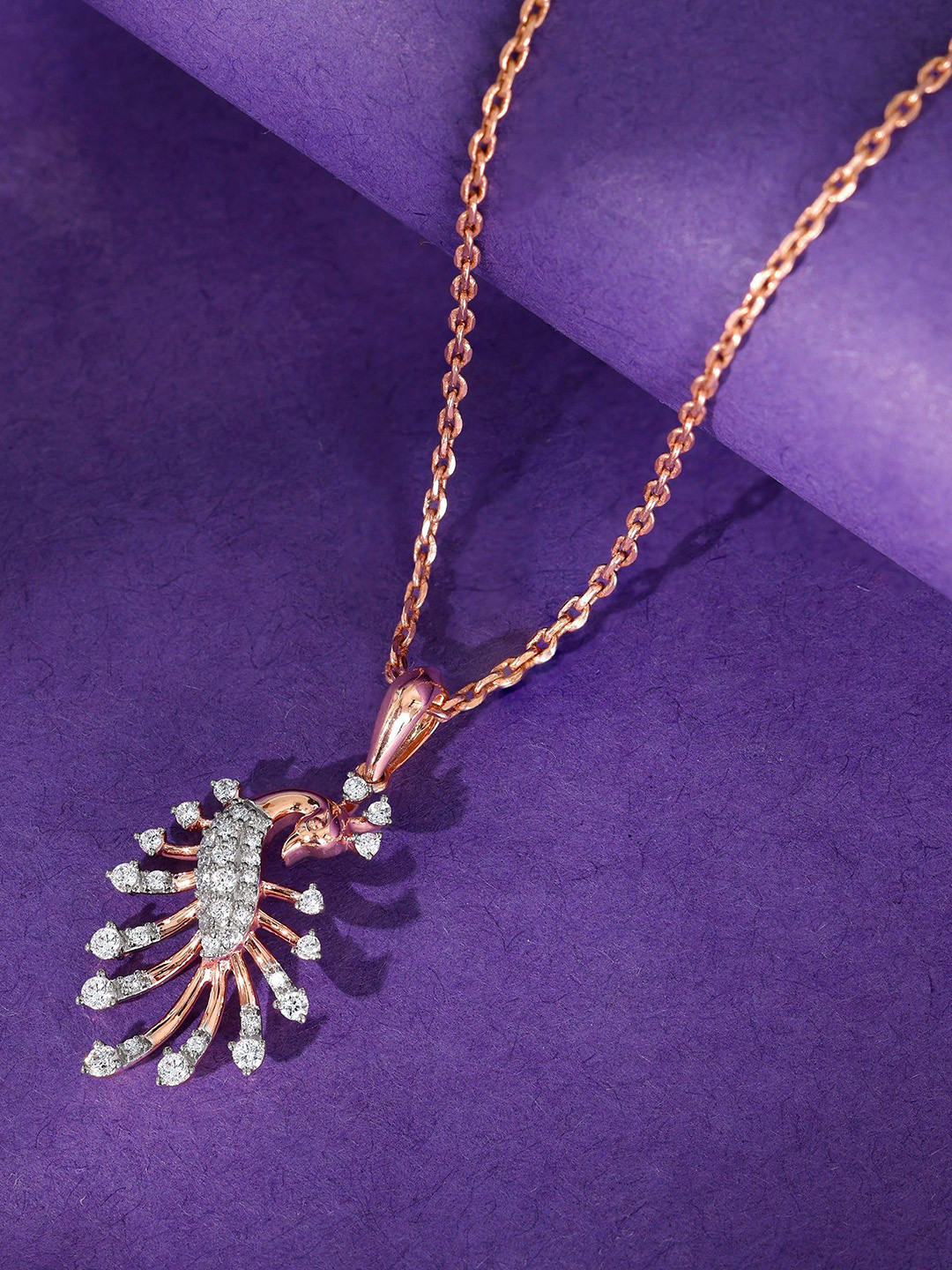 GIVA Rose Gold Peacock Diamond Pendant