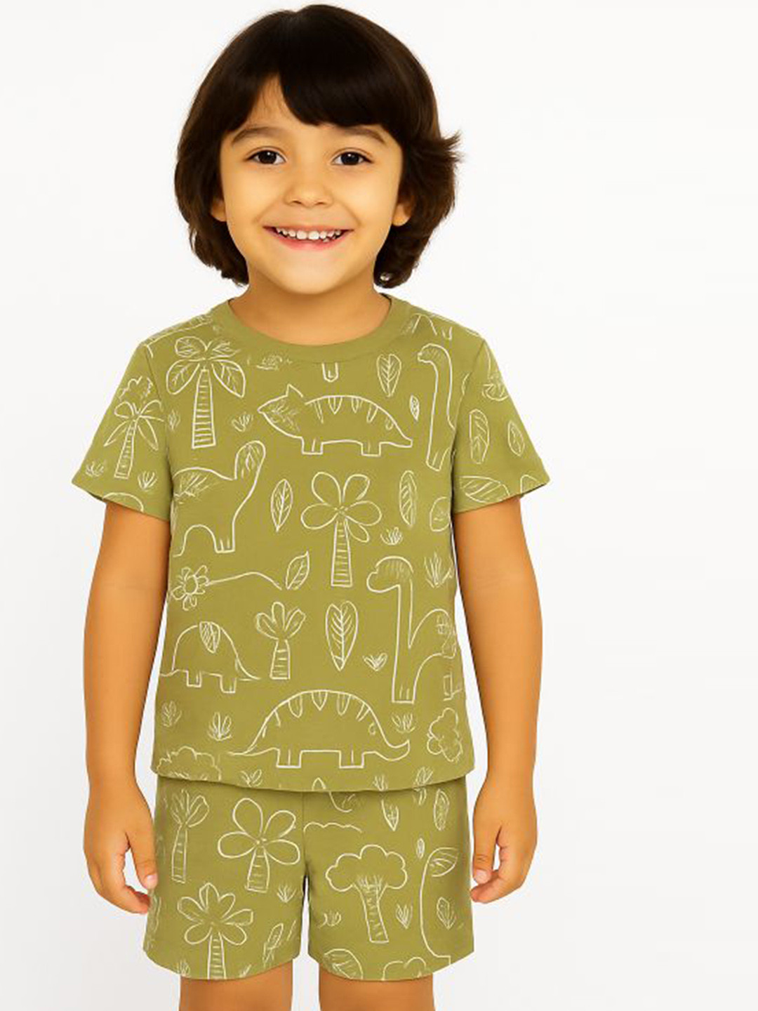 BAESD Printed Pure Cotton Round T-Shirt & Shorts Clothing Set