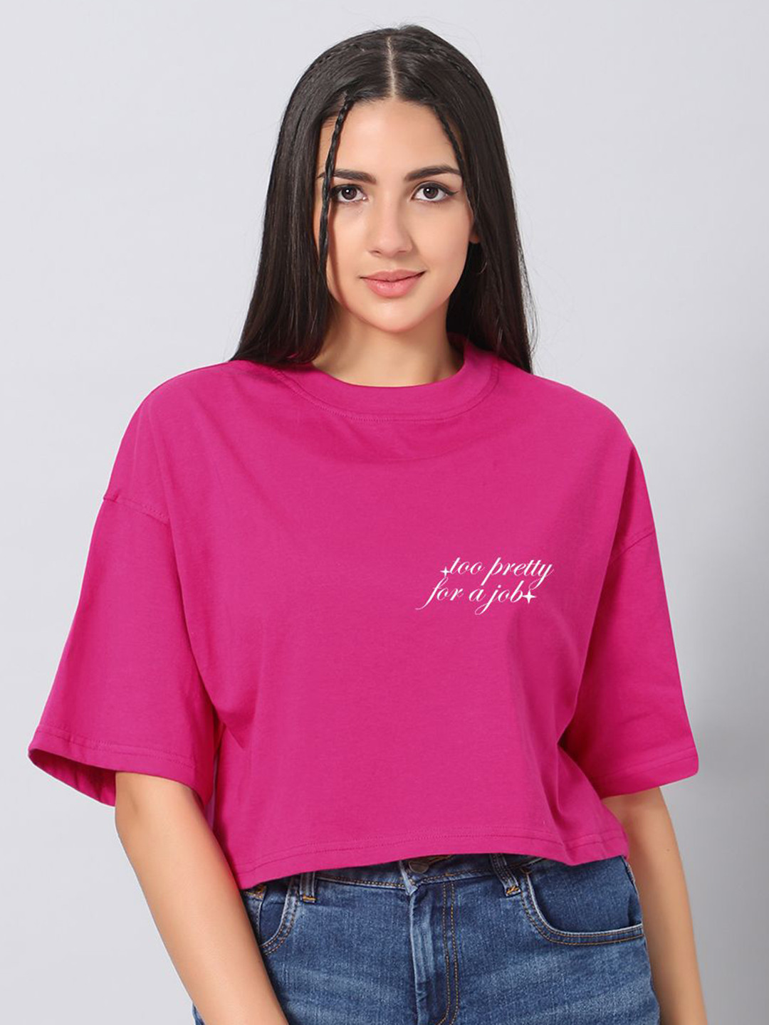 Besick Women Typography Printed Boxy Cotton T-shirt