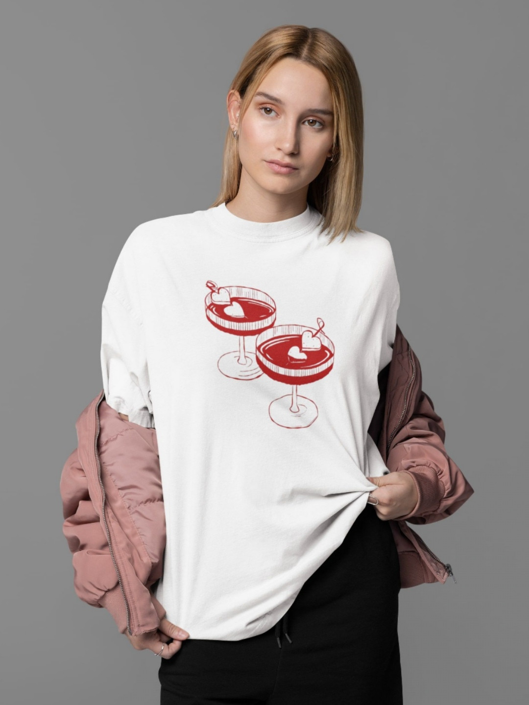 Art By Ritik Unisex Heart Wine Printed Oversized Cotton T-shirt