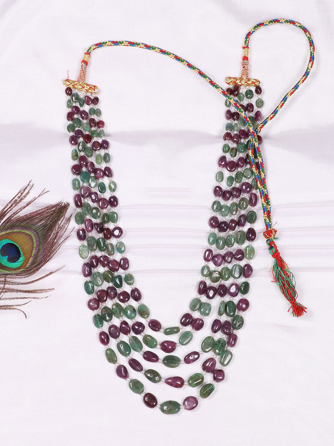 Raj Gems Natural Ruby And Emerald Gemstone Beaded Necklace