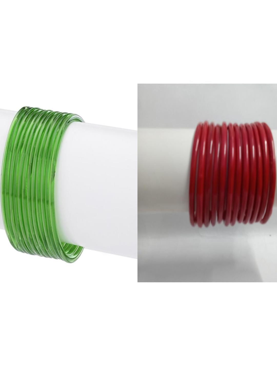 1ST TIME Women Set of 24 Red & Green Plain Glass Bangles