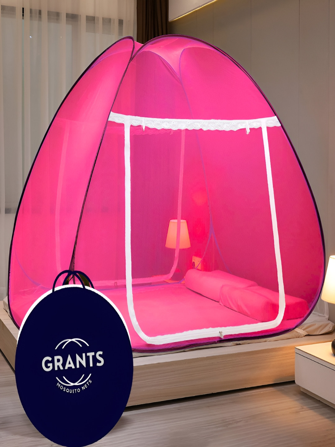 Grants Pink & White Queen Size Tent Mosquito Net