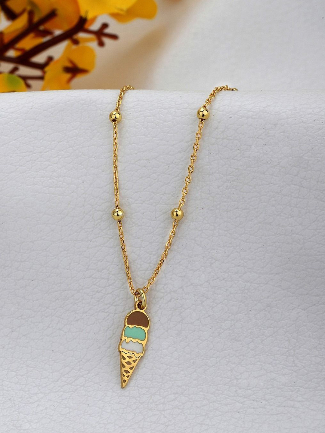 VANBELLE 925 Sterling Silver 18kt Gold Plated Enamel Ice Cream Cone Necklace