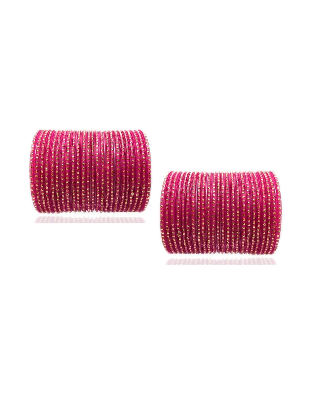 PRIYA KANGAN Set of 48 Magenta Zari Dotted Pattern Traditional Glass Bangles